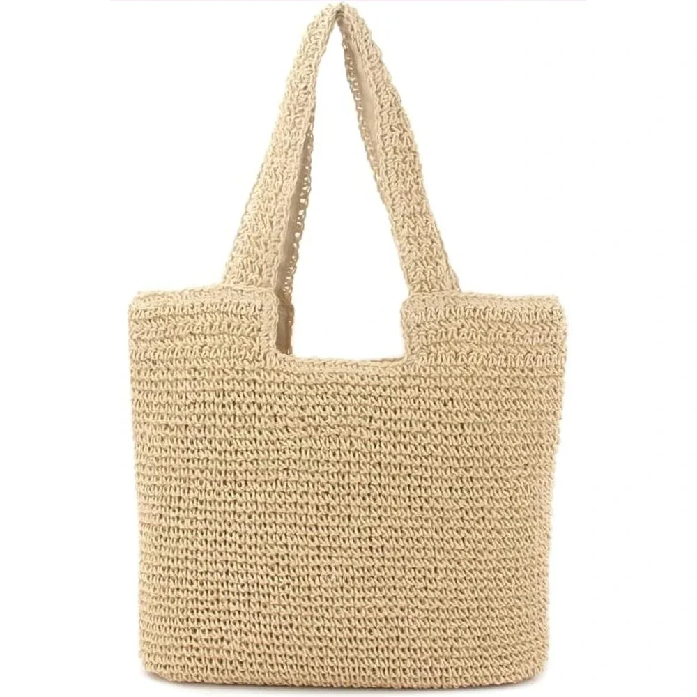 Straw Woven Tote Bag‎ Shoulder Bag Shopping Bag Beach Bag Beige